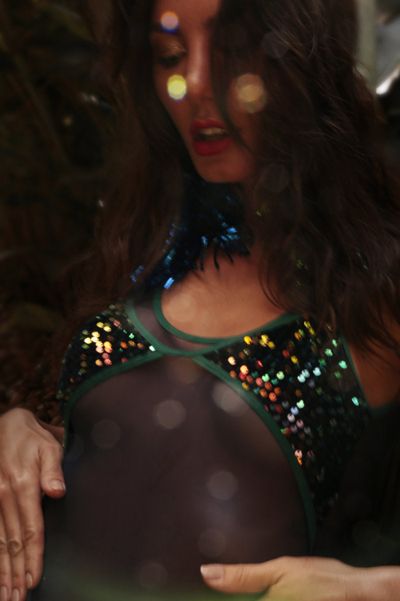 Rolling Vertigo Bodysuit - Rainbow Sequin-Rolling-Pole Junkie