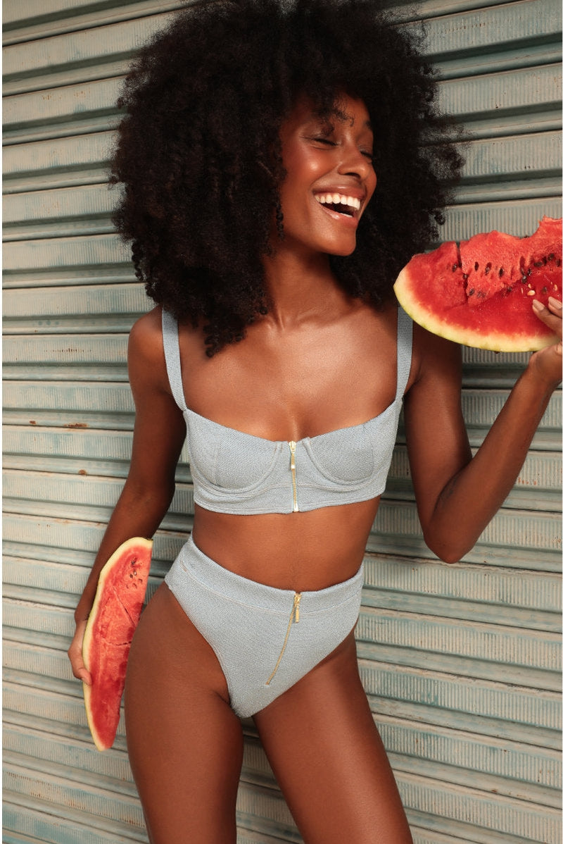 Rolling Britney Shorts - Light Blue Lurex-Rolling-Pole Junkie