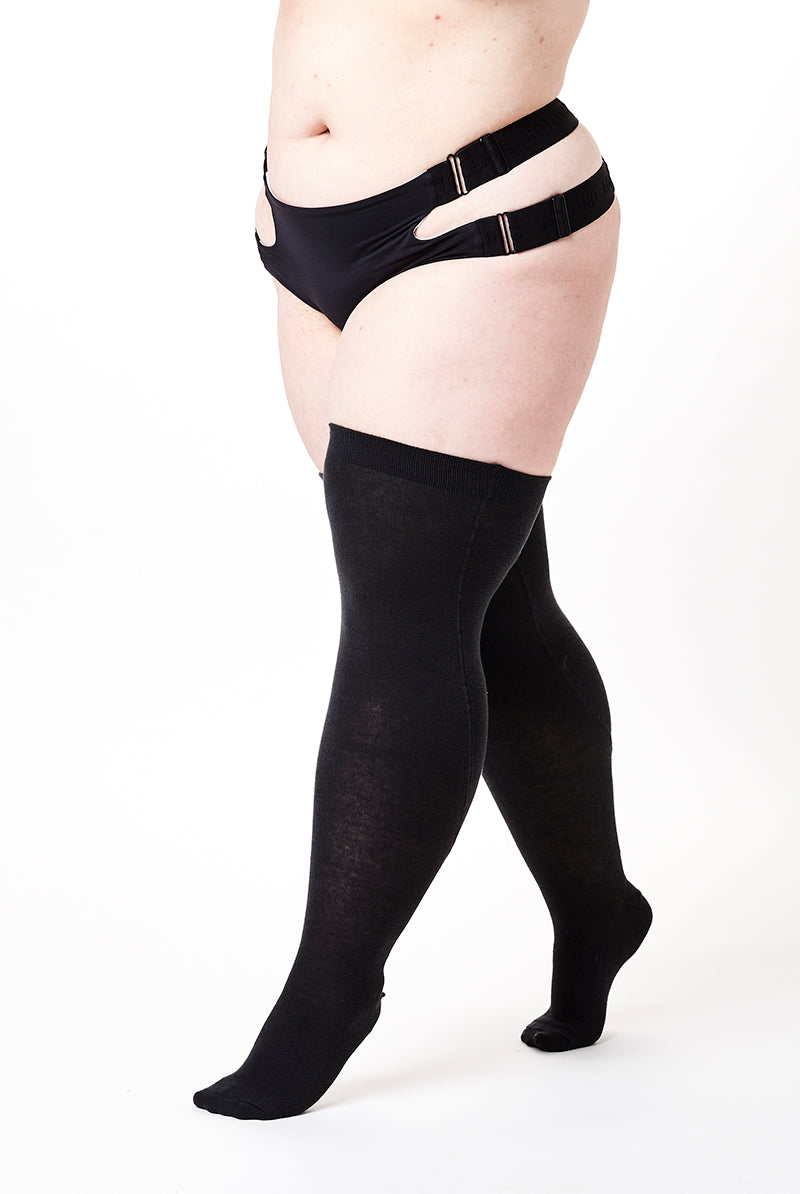 Rolling Over the Knee Socks - Black (3 Sizes Available)-Rolling-Pole Junkie