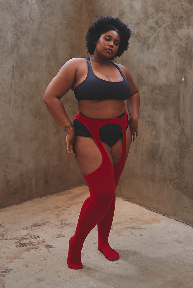 Rolling Peek-a-boo Tights - Red (3 Sizes Available)-Rolling-Pole Junkie