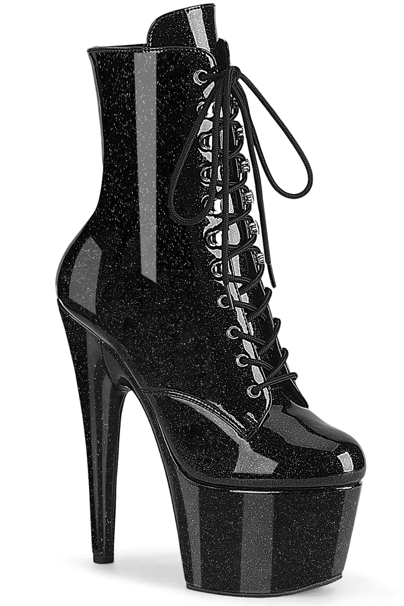 Pleaser USA Adore-1020GP 7inch Pleaser Boots - Black Glitter-Pleaser USA-Pole Junkie