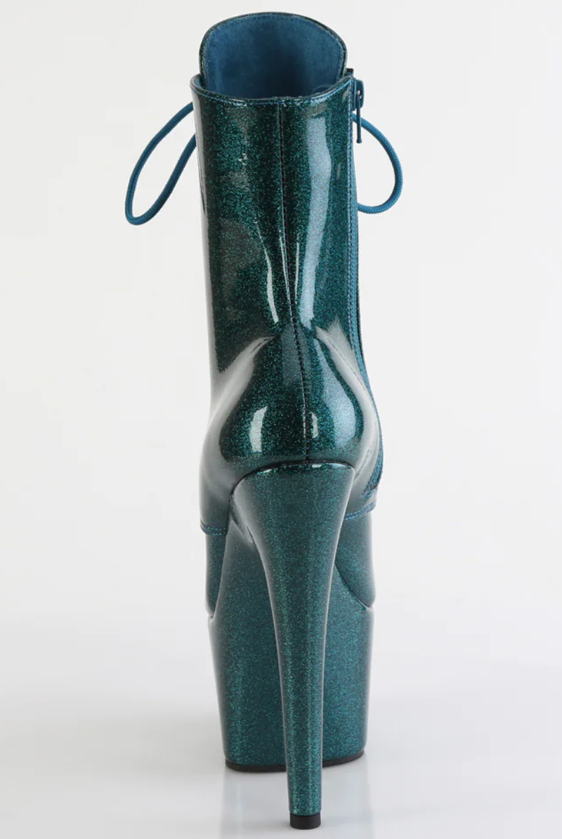 Pleaser USA Adore-1020GP 7inch Pleaser Boots - Teal Glitter-Pleaser USA-Pole Junkie