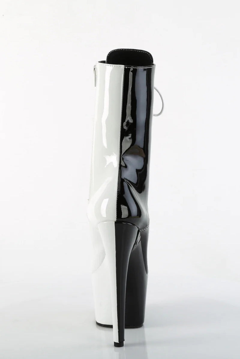 Pleaser USA Adore-1040TT 7inch Pleaser Boots - Patent Black/White-Pleaser USA-Pole Junkie