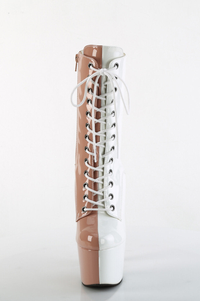 Pleaser USA Adore-1040TT 7inch Pleaser Boots - Patent Blush/White-Pleaser USA-Pole Junkie