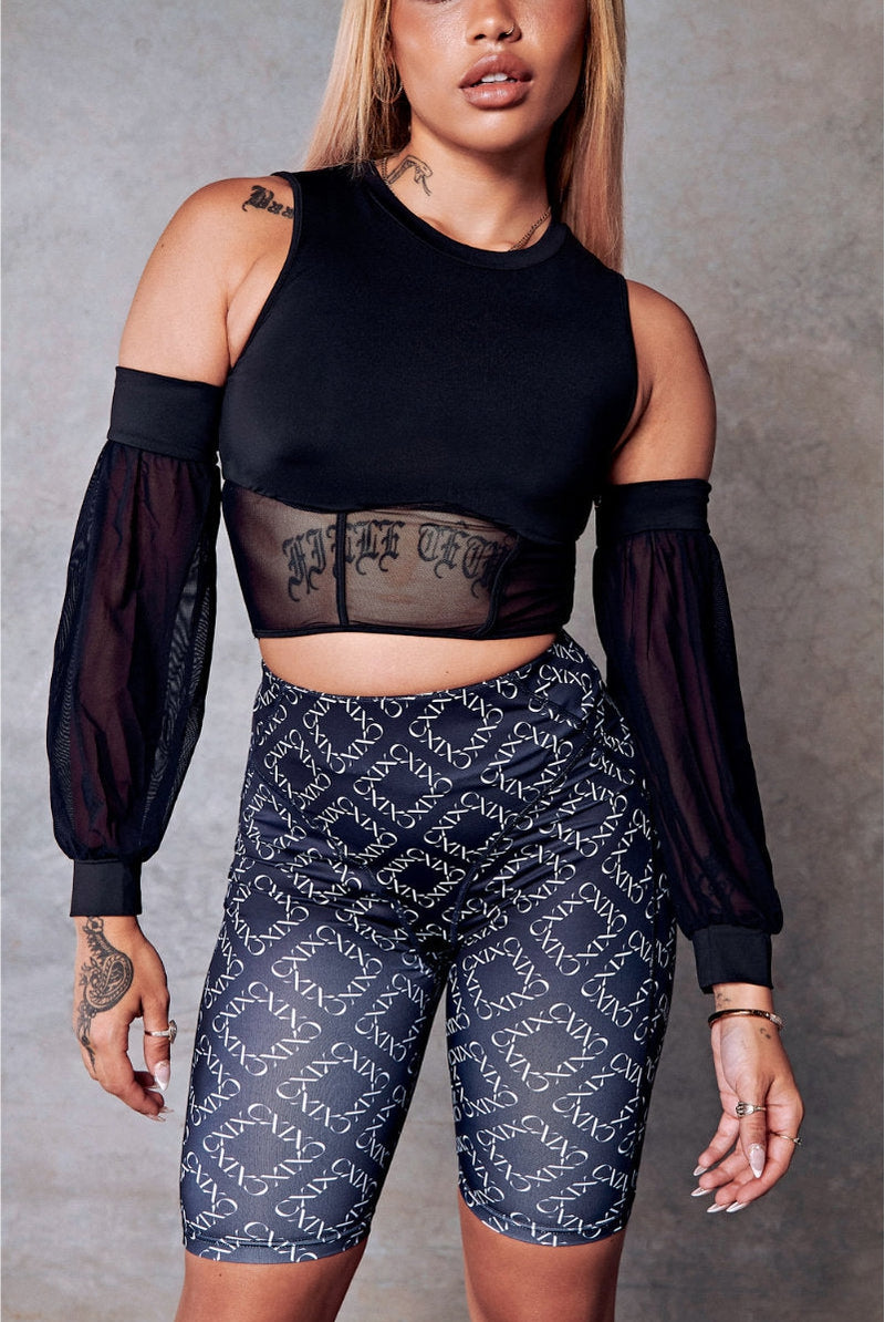 CXIX 119 Corset Top with Sleeves - Black-Creatures of XIX-Pole Junkie