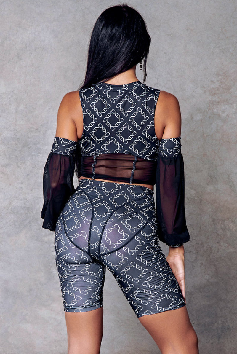 CXIX 119 Corset Top with Sleeves - Black Print-Creatures of XIX-Pole Junkie