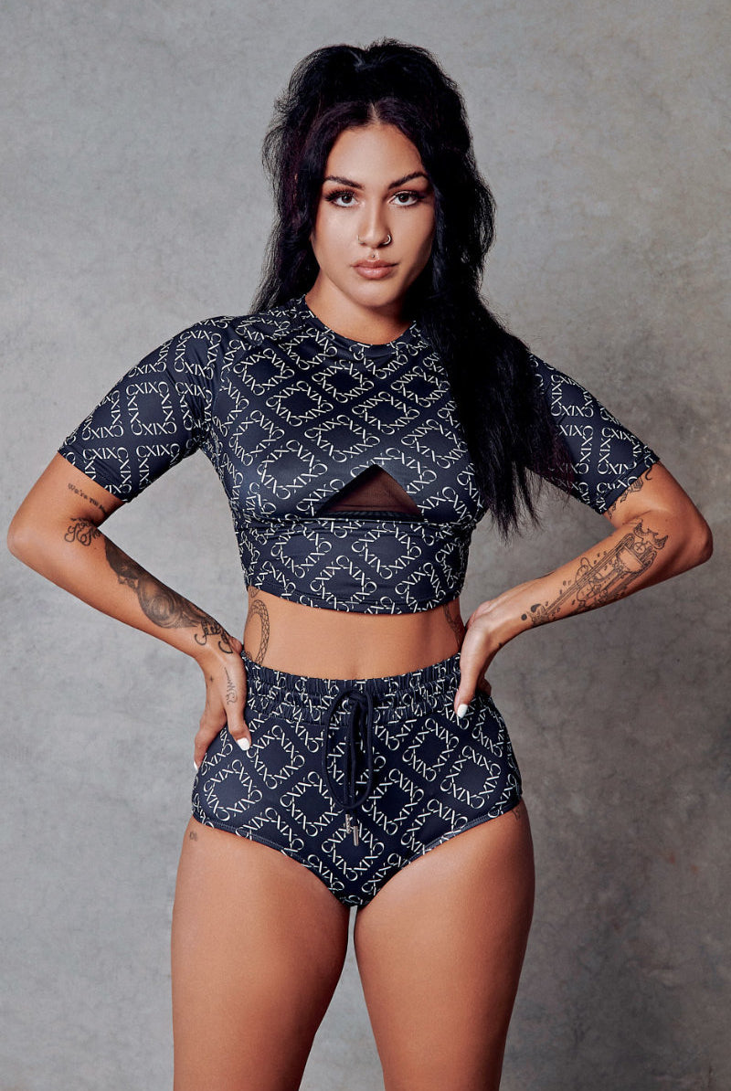 CXIX 119 Statement Crop Tee - Black Print-Creatures of XIX-Pole Junkie