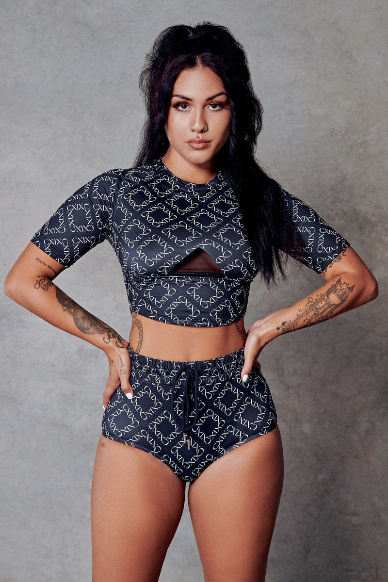 CXIX 119 Statement Crop Tee - Black Print-Creatures of XIX-Pole Junkie