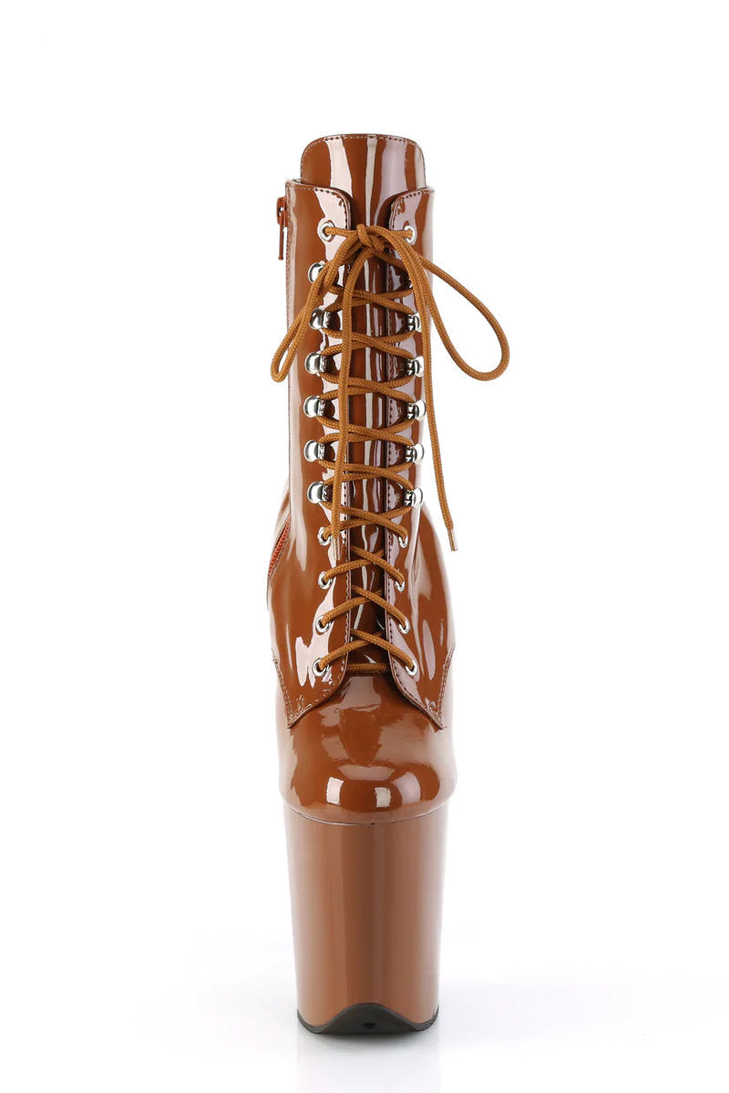 Pleaser USA Flamingo-1020 8inch Pleaser Boots - Patent Caramel-Pleaser USA-Pole Junkie