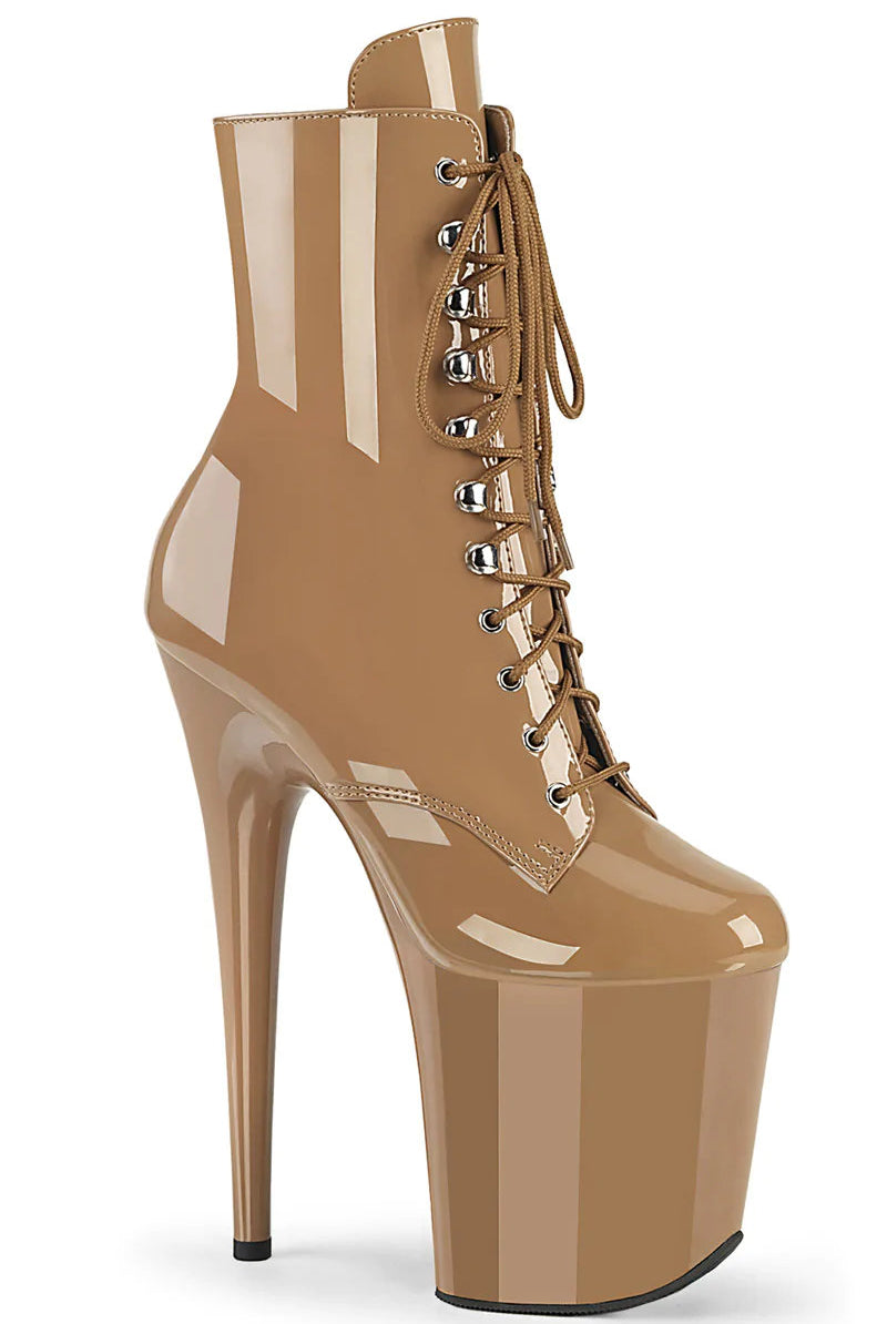 Pleaser USA Flamingo-1020 8inch Pleaser Boots - Patent Toffee-Pleaser USA-Pole Junkie