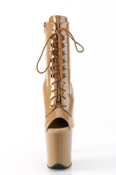 Pleaser USA Flamingo-1021 Peep Toe 8inch Pleaser Boots - Patent Toffee-Pleaser USA-Pole Junkie