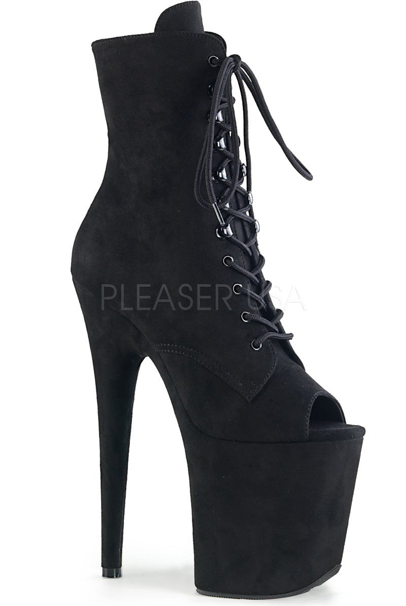 Pleaser USA Flamingo-1021FS Faux Suede 8inch Peep Toe Pleaser Boots - Black-Pleaser USA-Pole Junkie