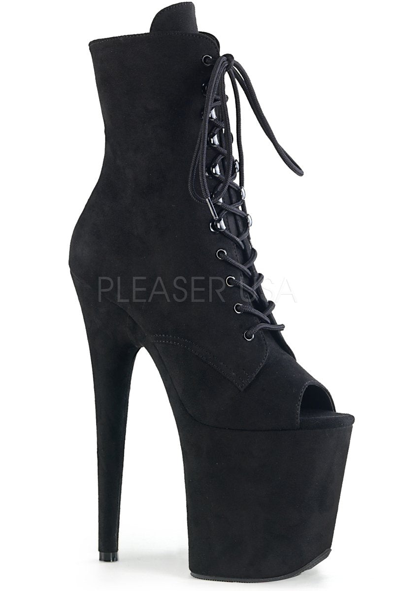 Pleaser USA Flamingo-1021FS Faux Suede 8inch Peep Toe Pleaser Boots - Black-Pleaser USA-Pole Junkie