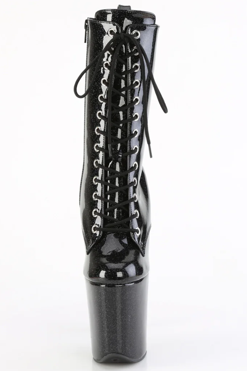 Pleaser USA Flamingo-1040GP 8inch Pleaser Boots - Black Glitter-Pleaser USA-Pole Junkie