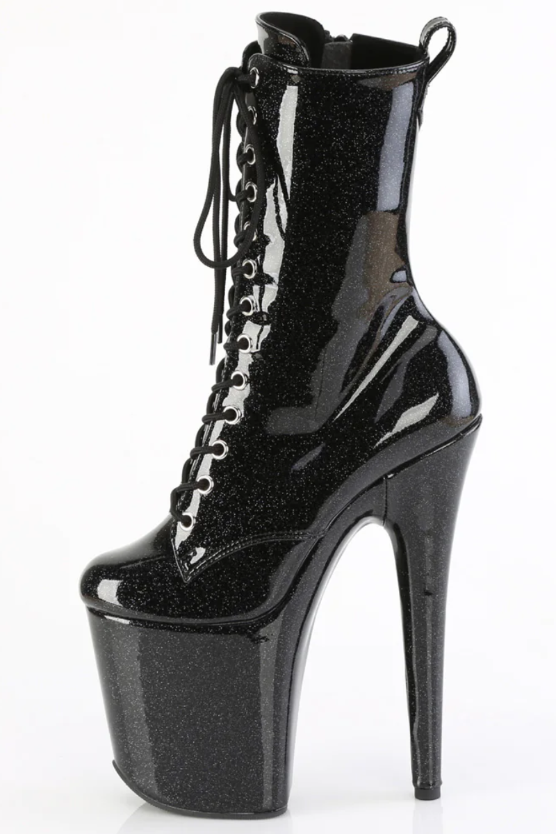 Pleaser USA Flamingo-1040GP 8inch Pleaser Boots - Black Glitter-Pleaser USA-Pole Junkie