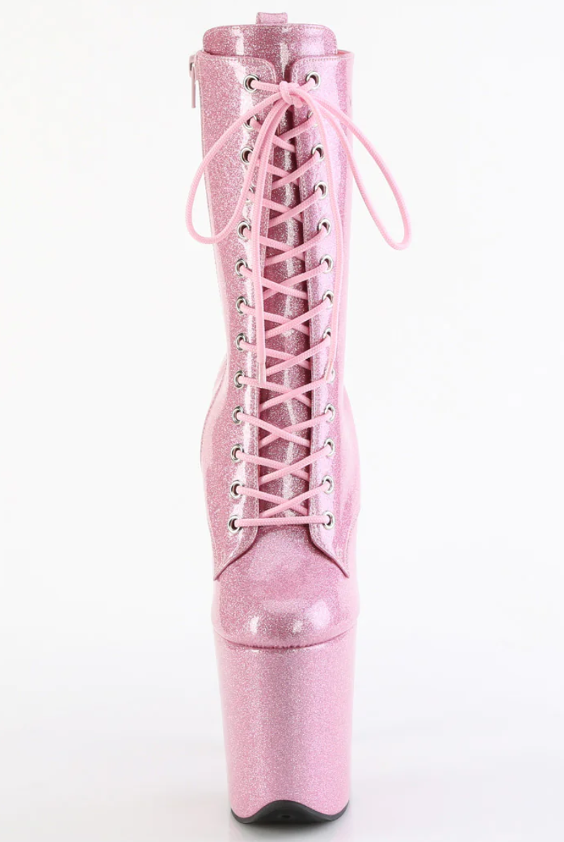 Pleaser USA Flamingo-1040GP 8inch Pleaser Boots - Baby Pink Glitter-Pleaser USA-Pole Junkie