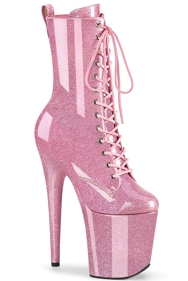 Pleaser USA Flamingo-1040GP 8inch Pleaser Boots - Baby Pink Glitter-Pleaser USA-Pole Junkie