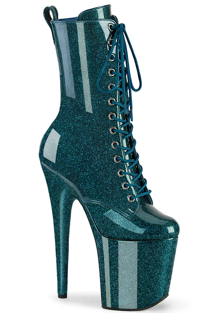 Pleaser USA Flamingo-1040GP 8inch Pleaser Boots - Teal Glitter-Pleaser USA-Pole Junkie