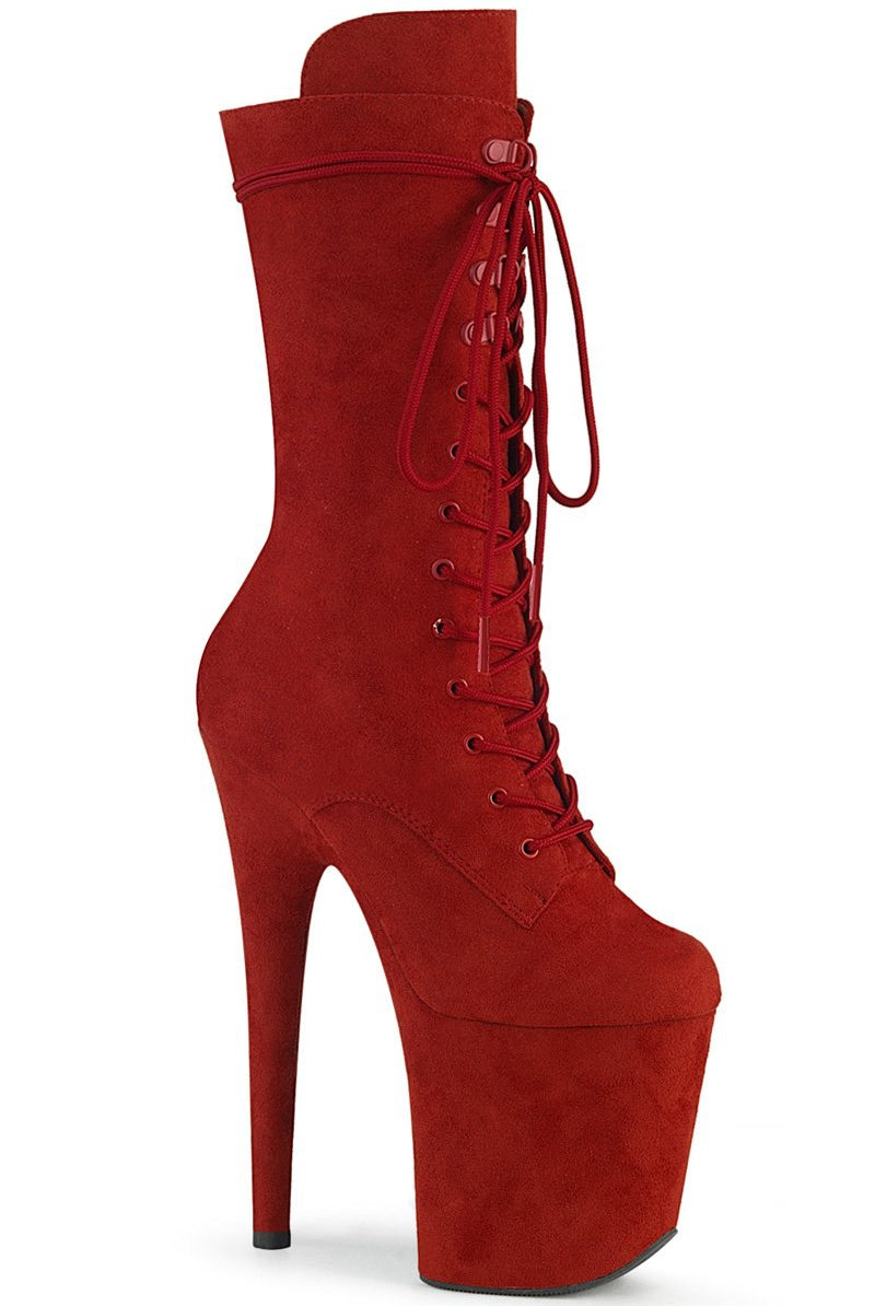 Pleaser USA Flamingo-1050FS Faux Suede 8inch Pleaser Boots - Red-Pleaser USA-Pole Junkie