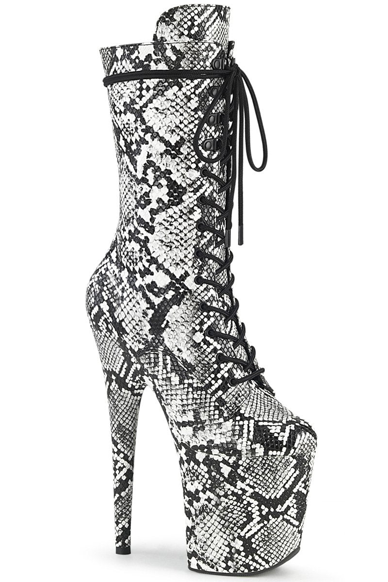 Pleaser USA Flamingo-1050SP 8inch Pleaser Boots - White Snake-Pleaser USA-Pole Junkie