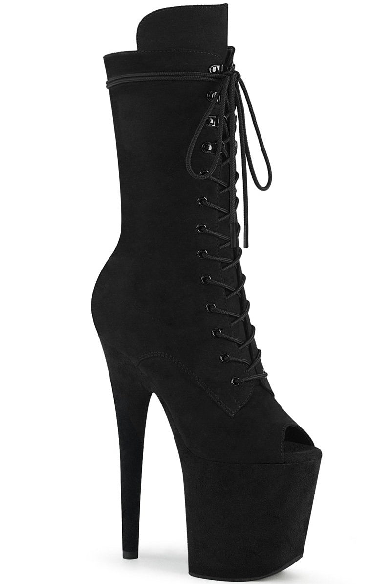 Pleaser USA Flamingo-1051FS Faux Suede 8inch Peep Toe Pleaser Boots - Black-Pleaser USA-Pole Junkie