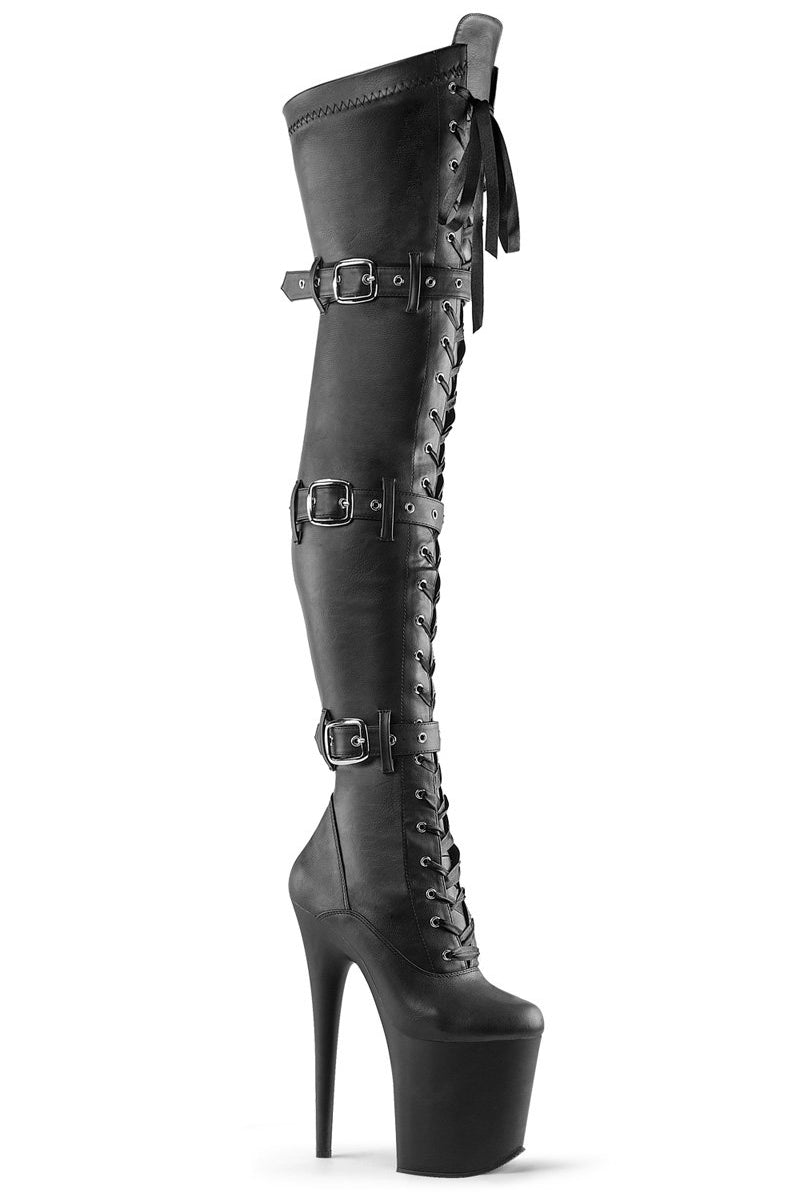 Pleaser USA Flamingo-3028 8inch Thigh High Pleaser Boots - Matte Black-Pleaser USA-Pole Junkie
