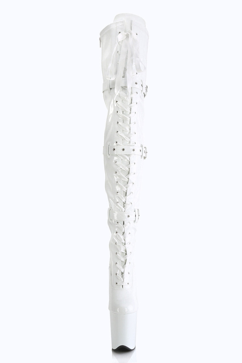Pleaser USA Flamingo-3028 8inch Thigh High Pleaser Boots - Patent White-Pleaser USA-Pole Junkie