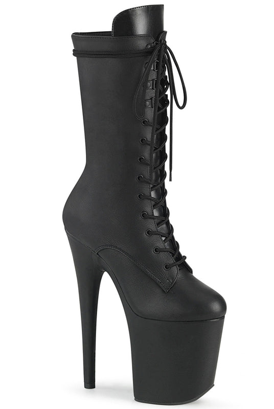Pleaser USA Flamingo-1050LWR 8inch Pleaser Real Leather Boots - Matte Black-Pleaser USA-Pole Junkie