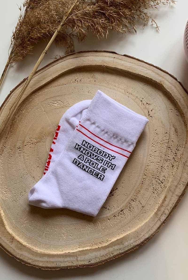 REV ACTIV Nobody Knows I'm a Poledancer Socks - White-REV ACTIV-Pole Junkie