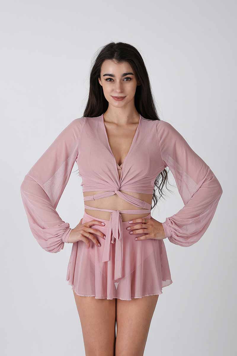 REV ACTIV Mesh Wrap Blouse - Pink-REV ACTIV-Pole Junkie