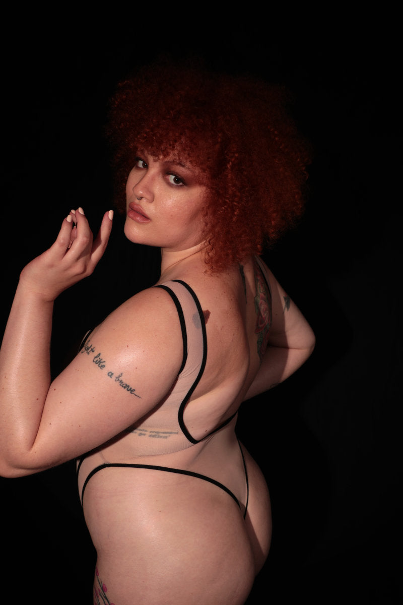 Rolling Vertigo Bodysuit - Beige/Black-Rolling-Pole Junkie