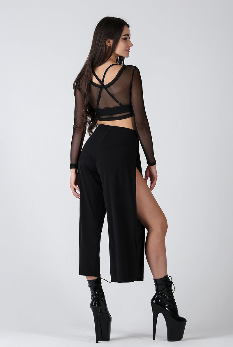 REV ACTIV Sensual Flow Pants (with leg slit) - Black-REV ACTIV-Pole Junkie