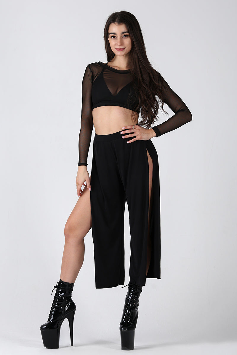 REV ACTIV Sensual Flow Pants (with leg slit) - Black-REV ACTIV-Pole Junkie