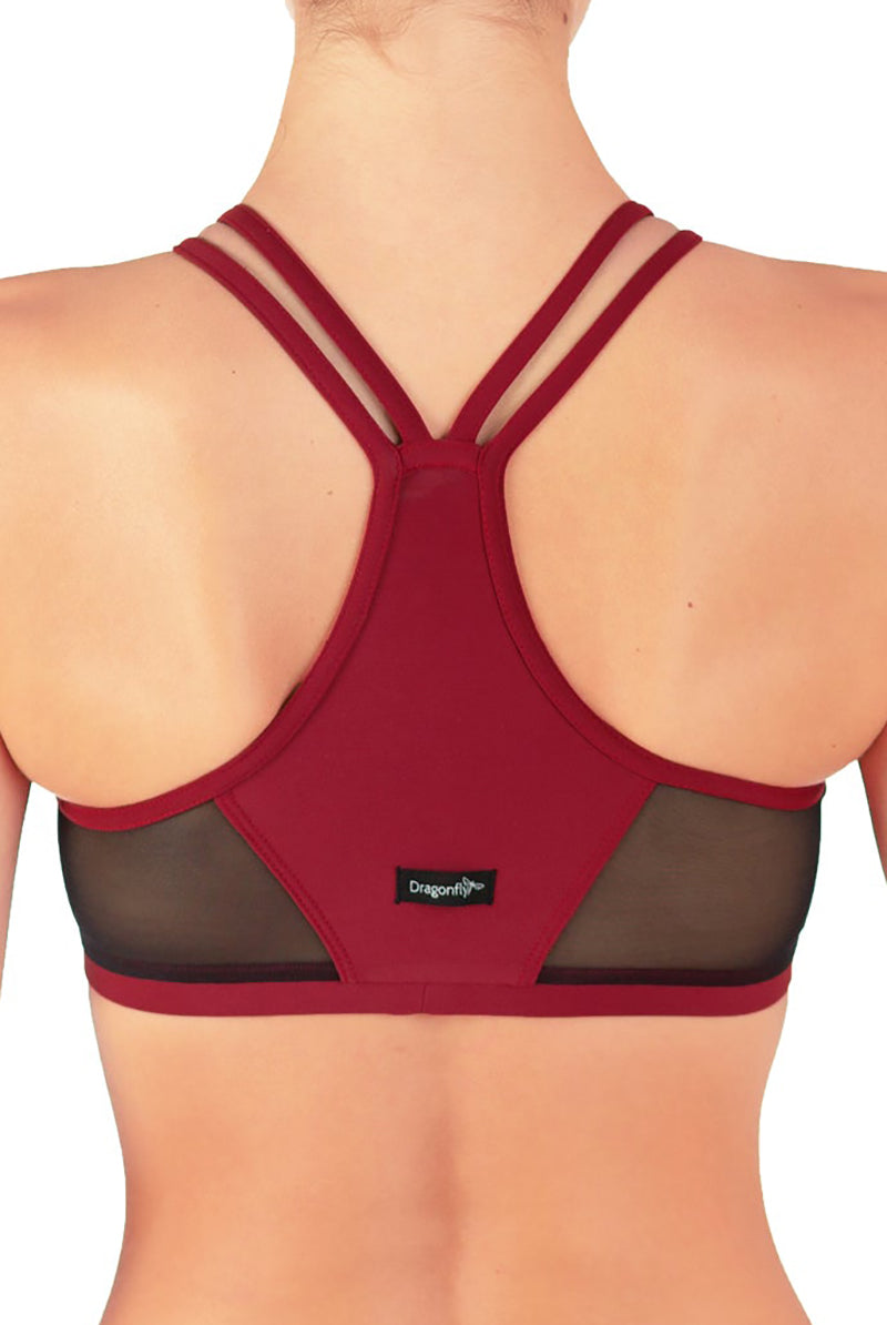 Dragonfly Victoria Sports Bra - Burgundy Mesh-Dragonfly-Pole Junkie