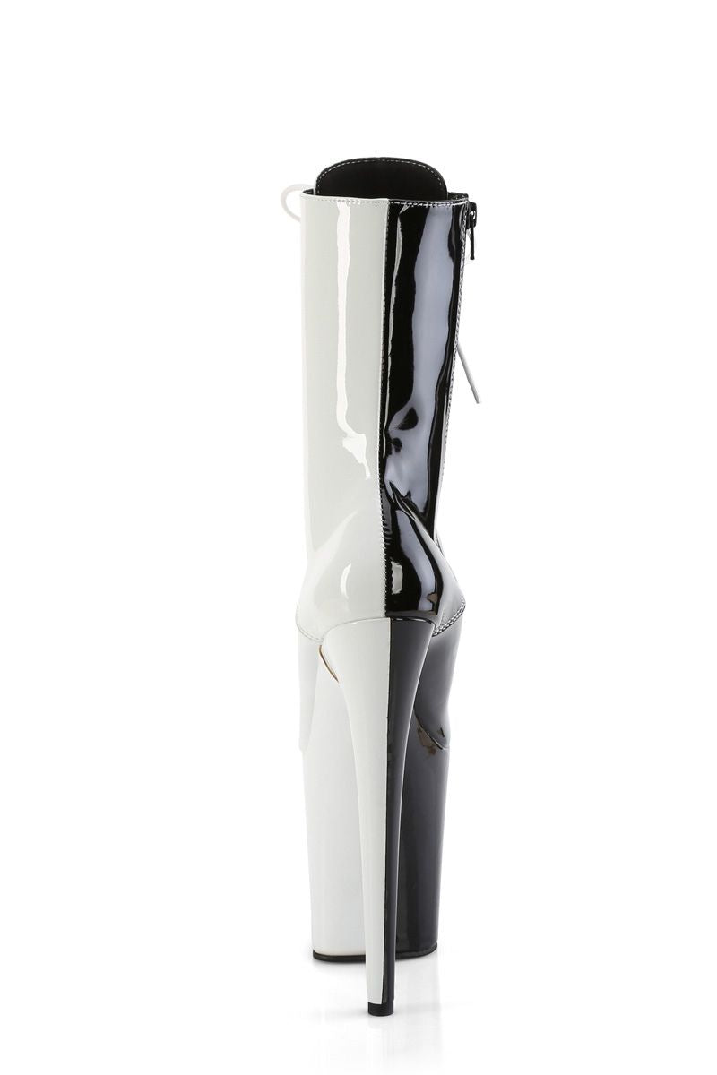Pleaser USA Flamingo-1040TT 8inch Pleaser Boots - Patent Black/White-Pleaser USA-Pole Junkie