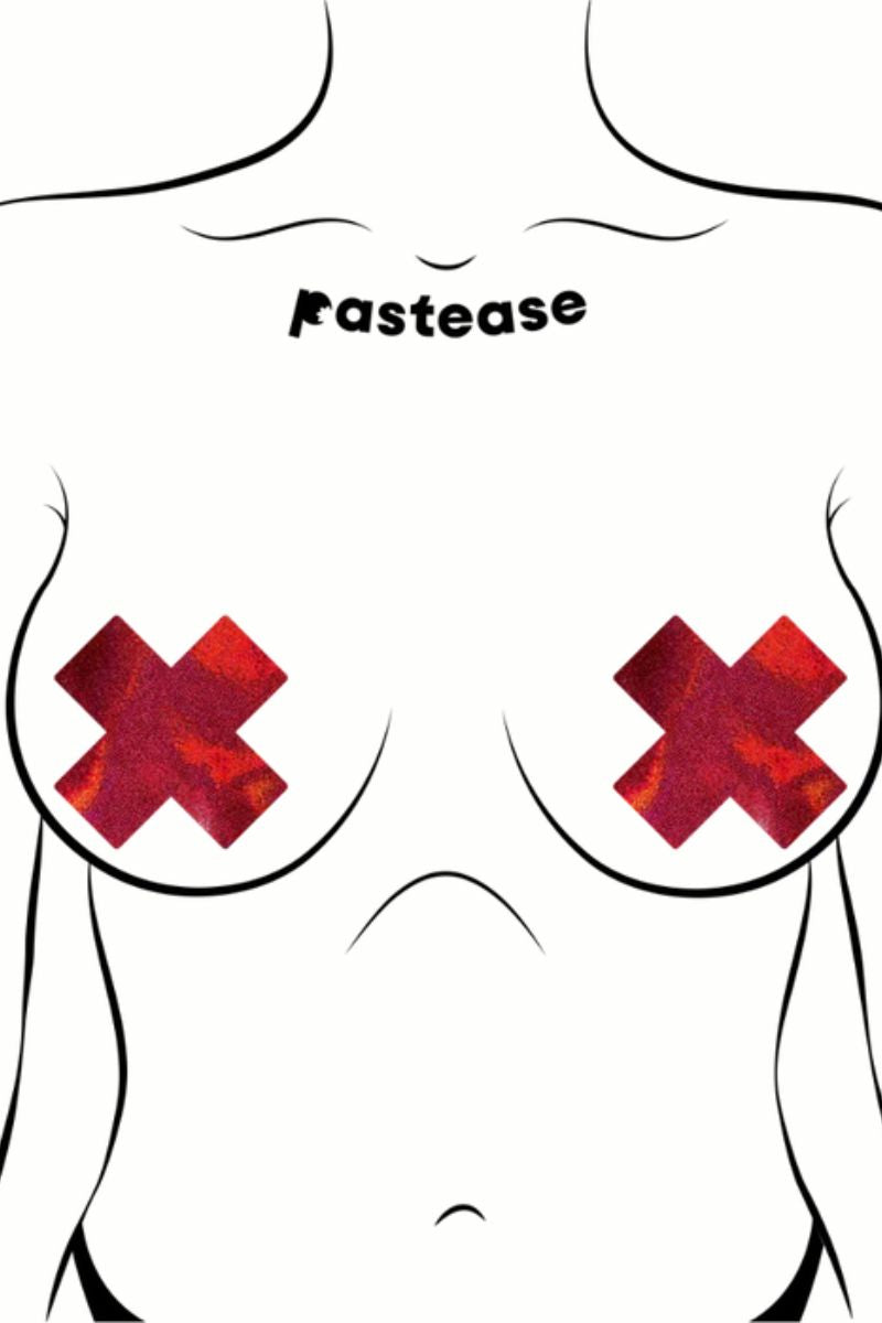 Pastease Cross Nipple Pasties - Liquid Red