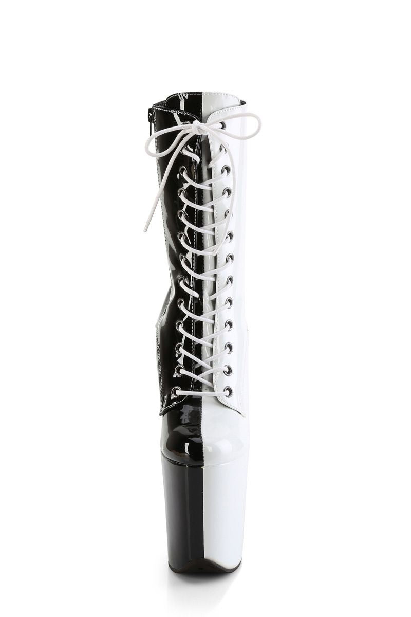 Pleaser USA Flamingo-1040TT 8inch Pleaser Boots - Patent Black/White-Pleaser USA-Pole Junkie