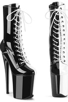 Pleaser USA Flamingo-1040TT 8inch Pleaser Boots - Patent Black/White-Pleaser USA-Pole Junkie