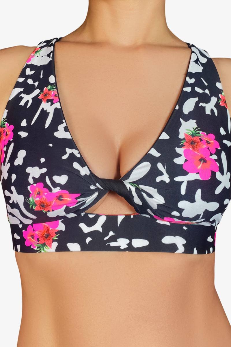 Cleo the Hurricane Twist Sports Bra - Pink Hibiscus-Cleo the Hurricane-Pole Junkie