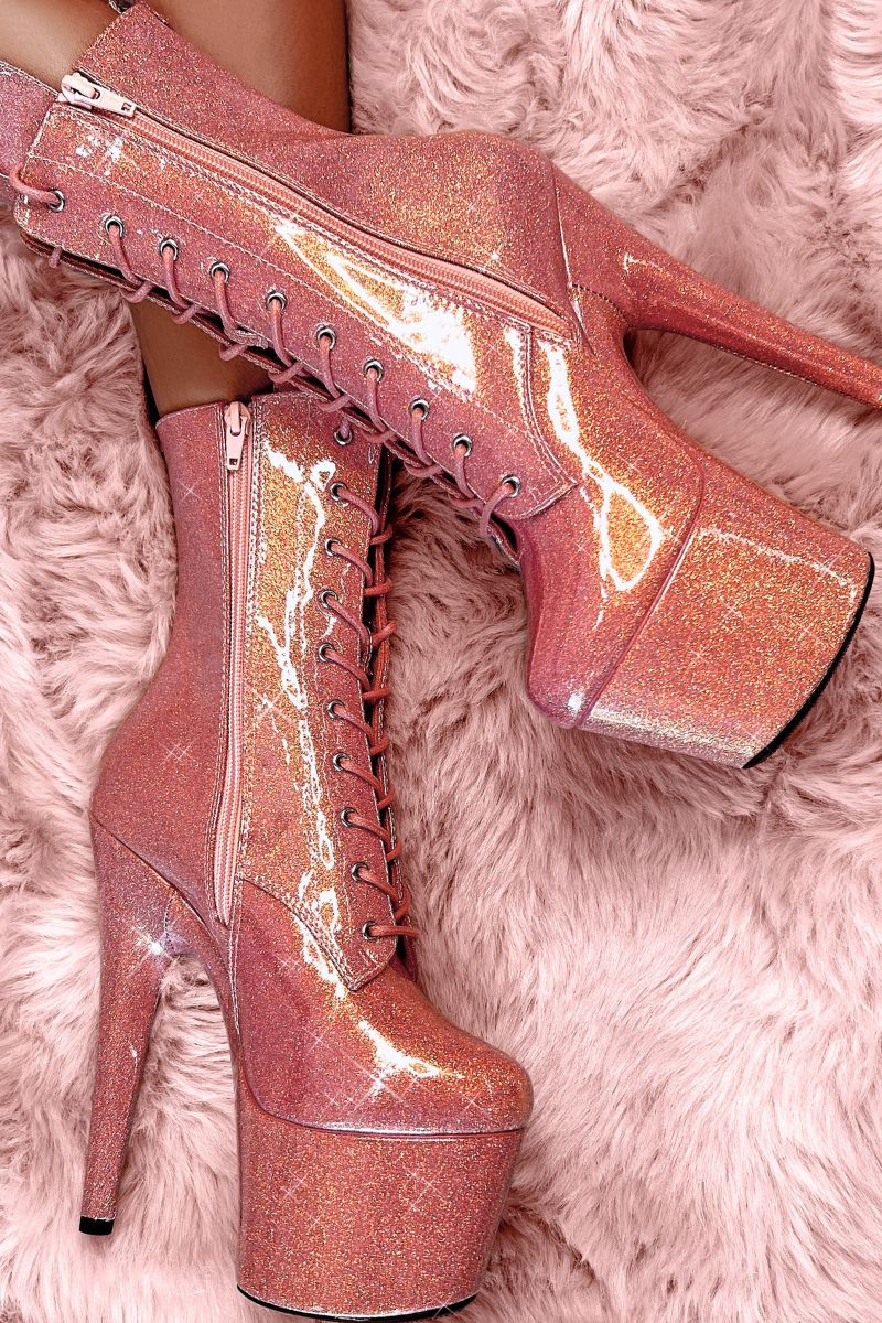 Hella Heels The Glitterati 8inch Boots - Feelin' Peachy