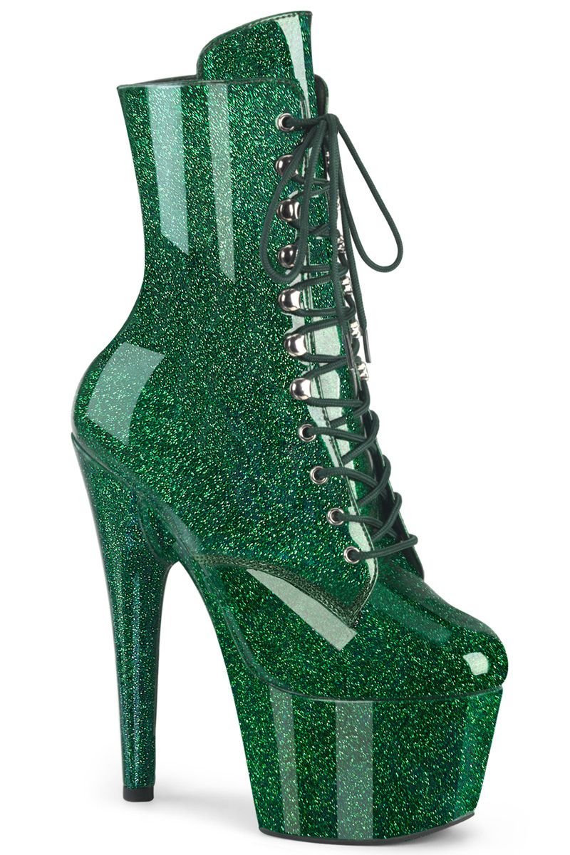 Pleaser USA Adore-1020GP 7inch Pleaser Boots - Emerald Green Glitter