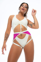 Nona Perkasa Hotline Garter Belt - Ivory/Pink-Nona Perkasa-Pole Junkie