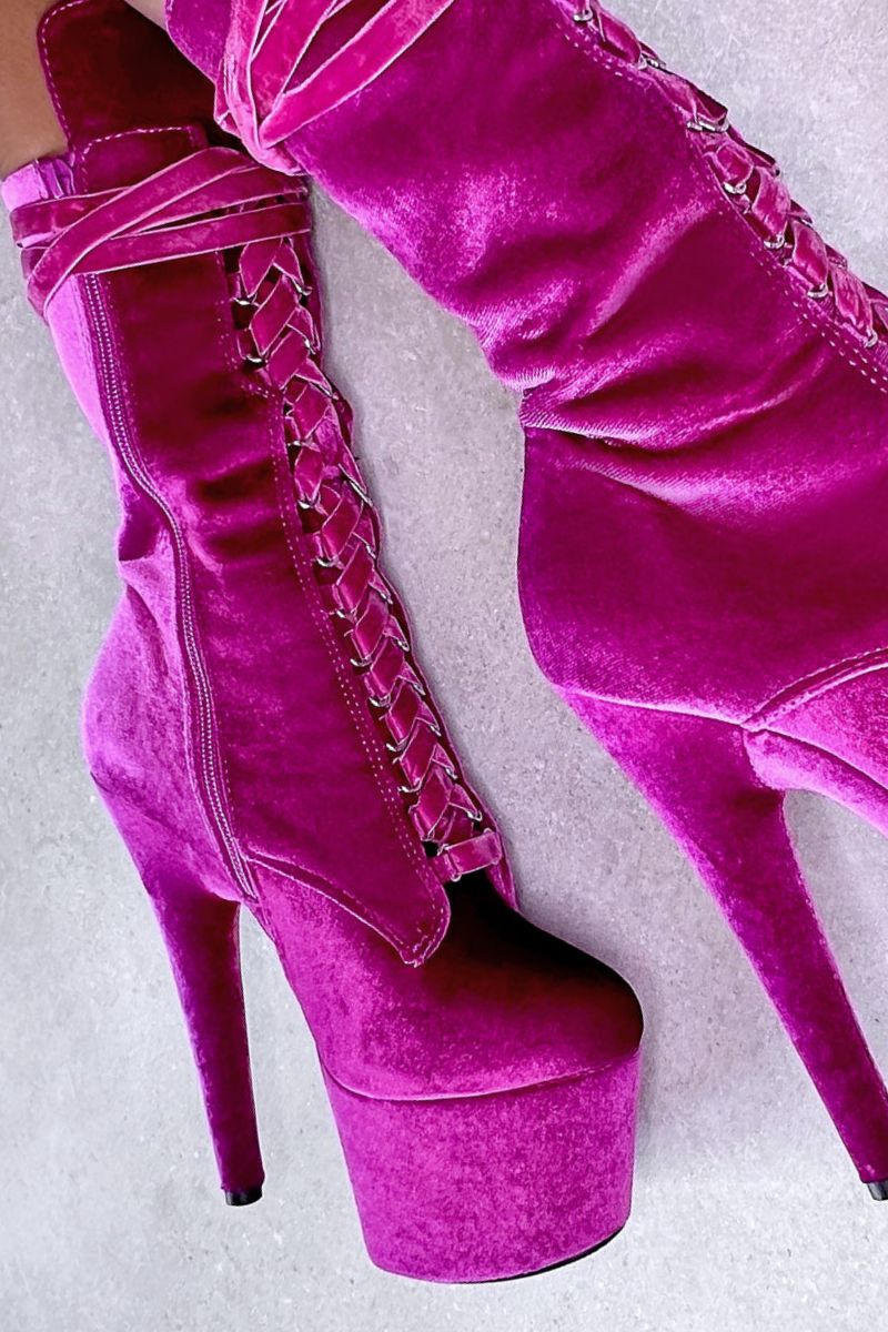 Hella Heels High BabyDoll Velvet 7inch Boots Cabaret