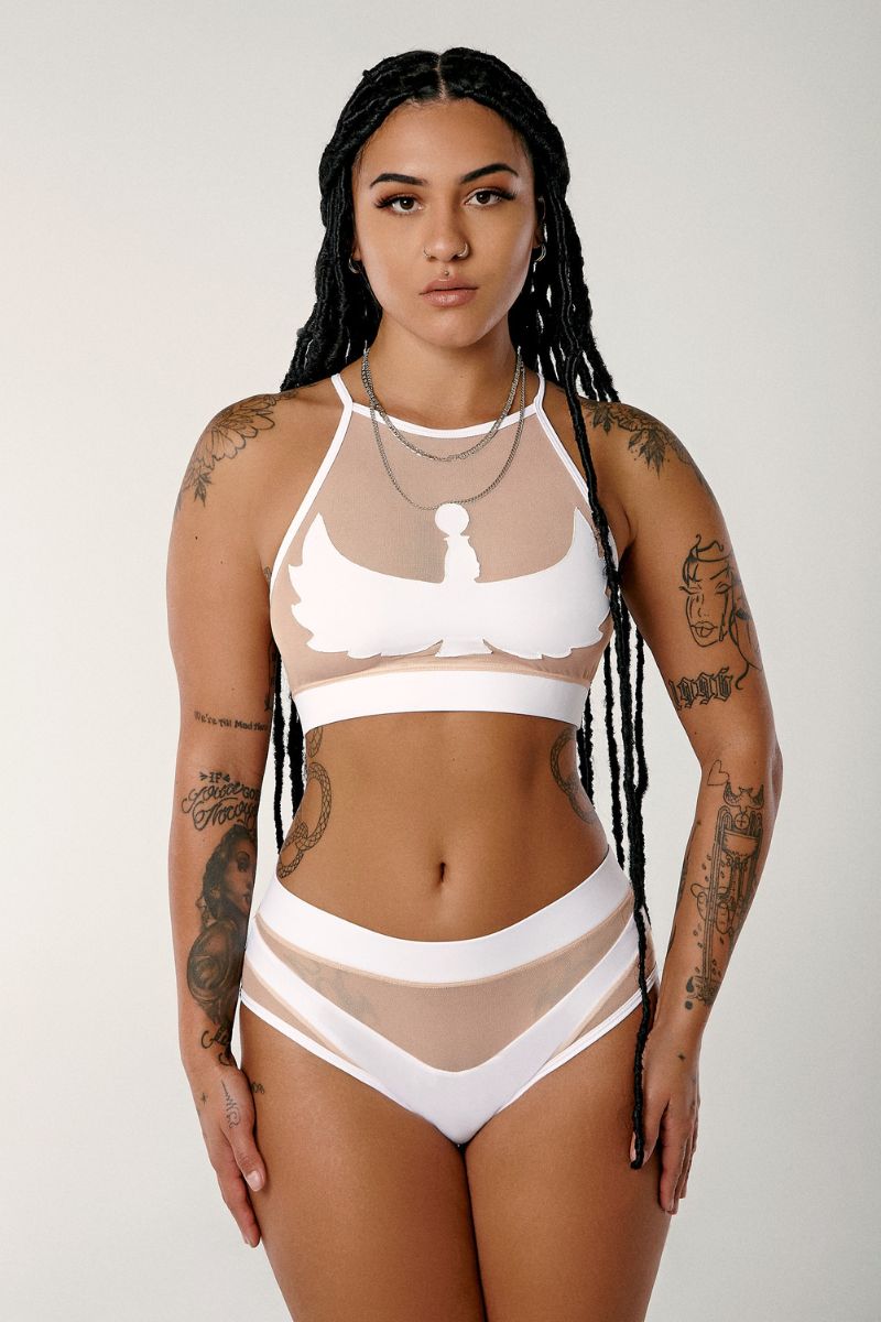 CXIX I S I S High Waisted Bottoms - White with Sand Mesh-Creatures of XIX-Pole Junkie
