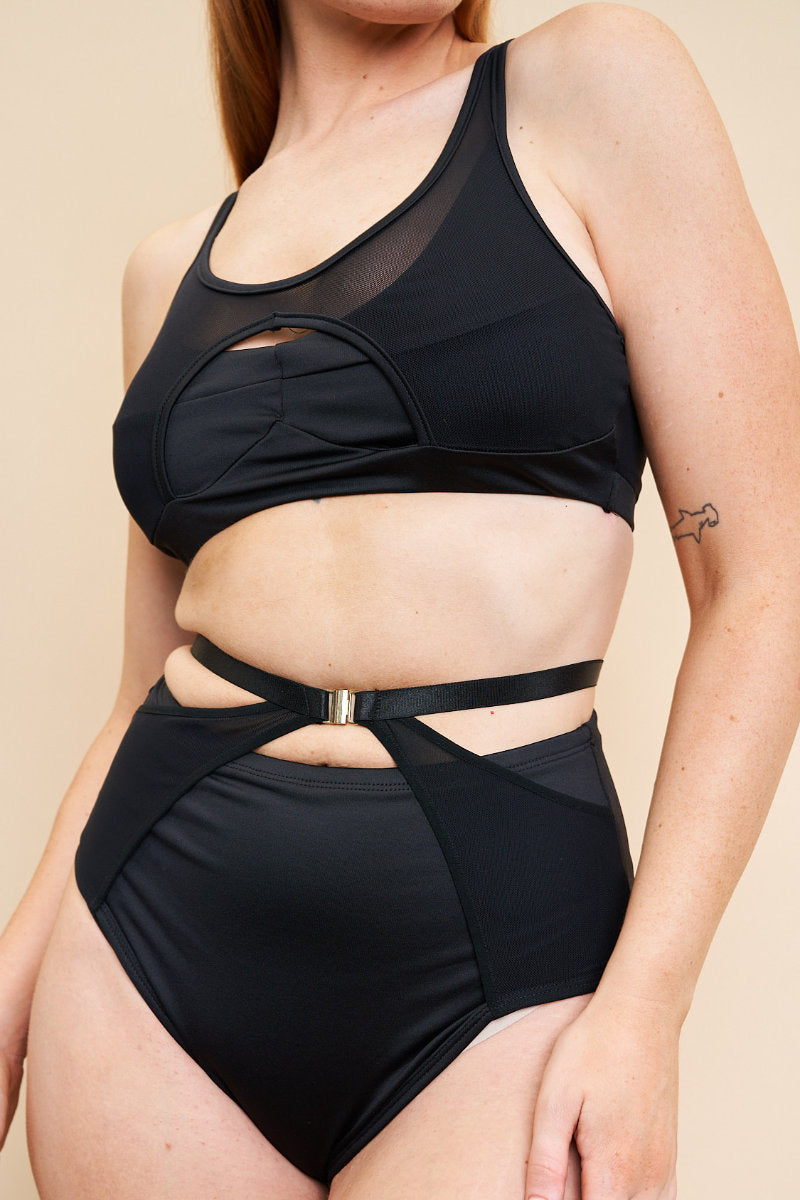 Lunalae Loretta Cut Out High Waisted Bottoms - Recycled Black-Lunalae-Pole Junkie