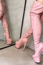 Hella Heels LipKit Thigh High Front Lace 7inch Boots - Candy Shop-Hella Heels-Pole Junkie