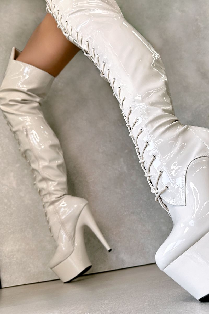 Hella Heels LipKit Thigh High Front Lace 7inch Boots - No Angel-Hella Heels-Pole Junkie