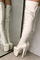 Hella Heels LipKit Thigh High Front Lace 8inch Boots - No Angel-Hella Heels-Pole Junkie