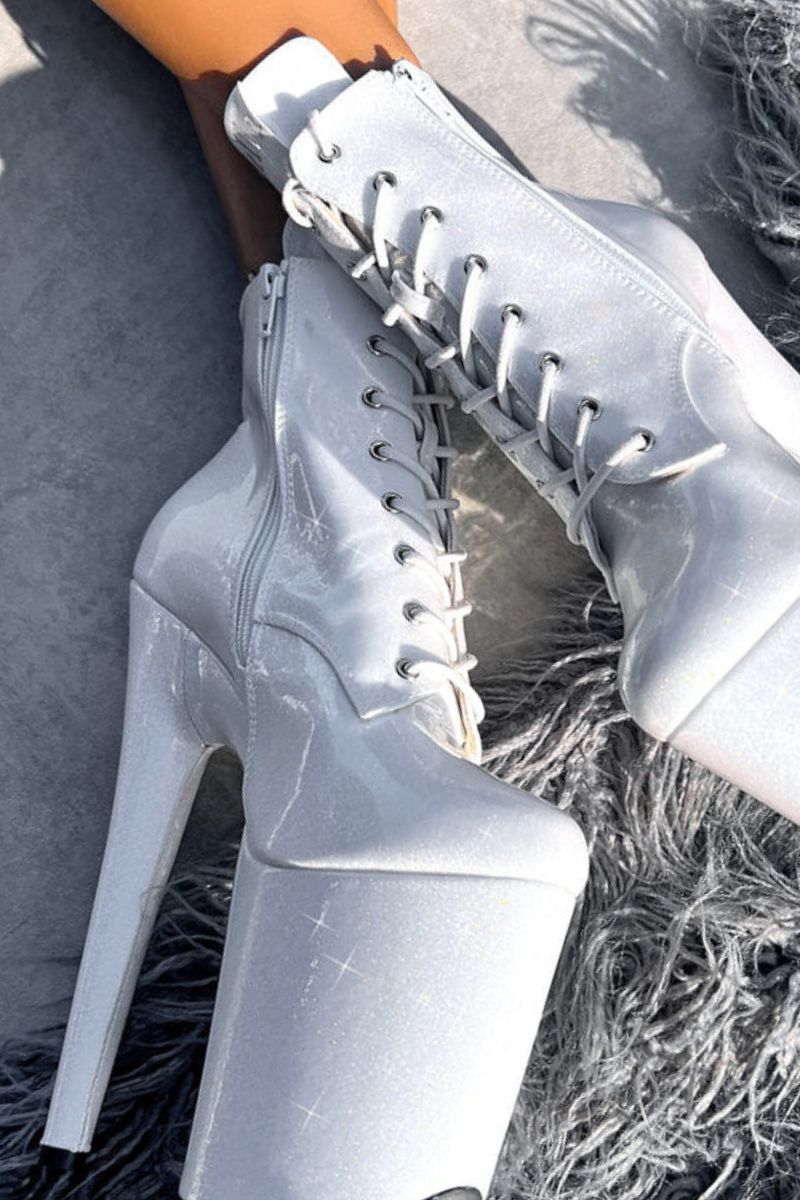 Hella Heels The Glitterati 8inch Ankle Boots - Snow Kween