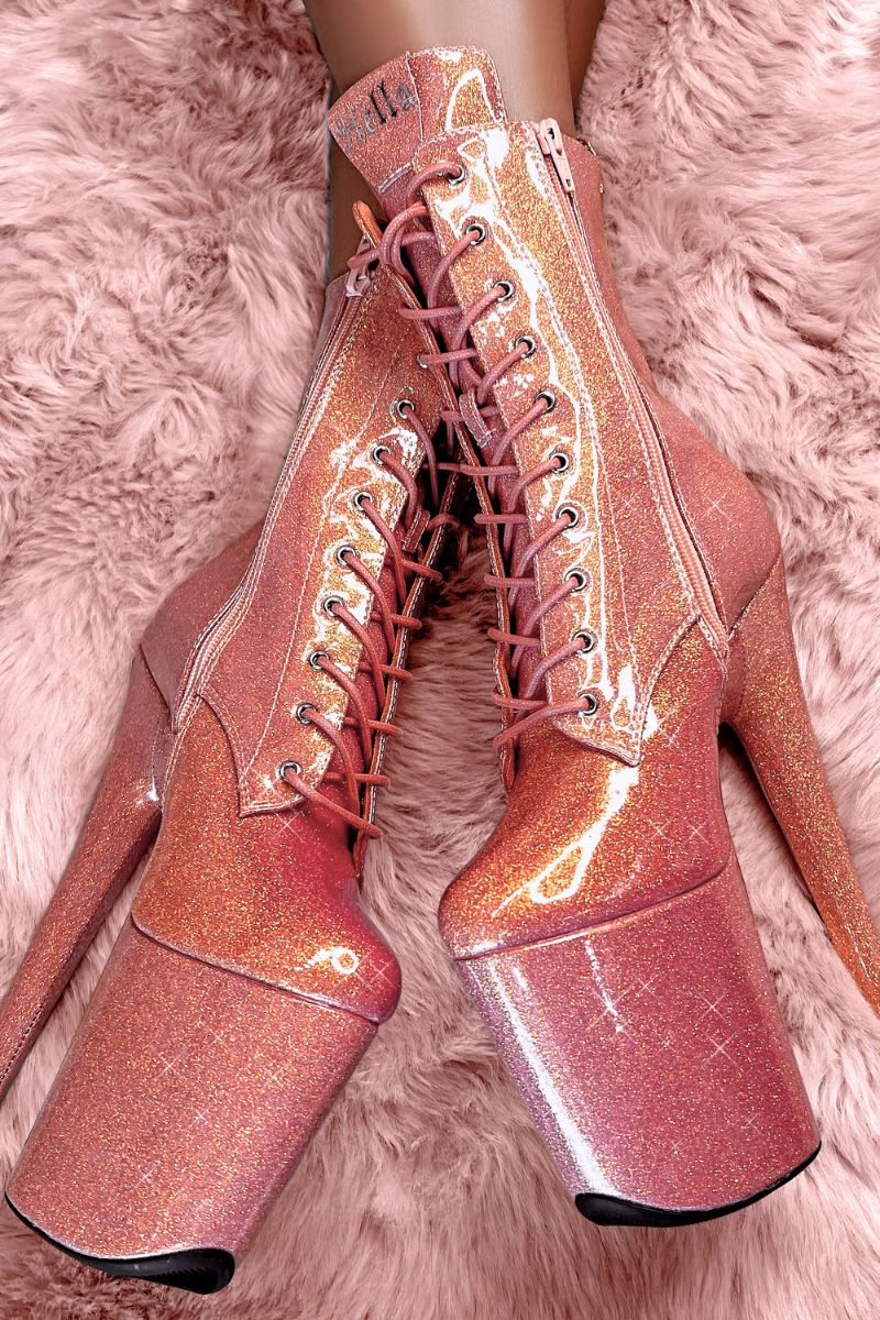 Hella Heels The Glitterati 8inch Boots - Feelin' Peachy